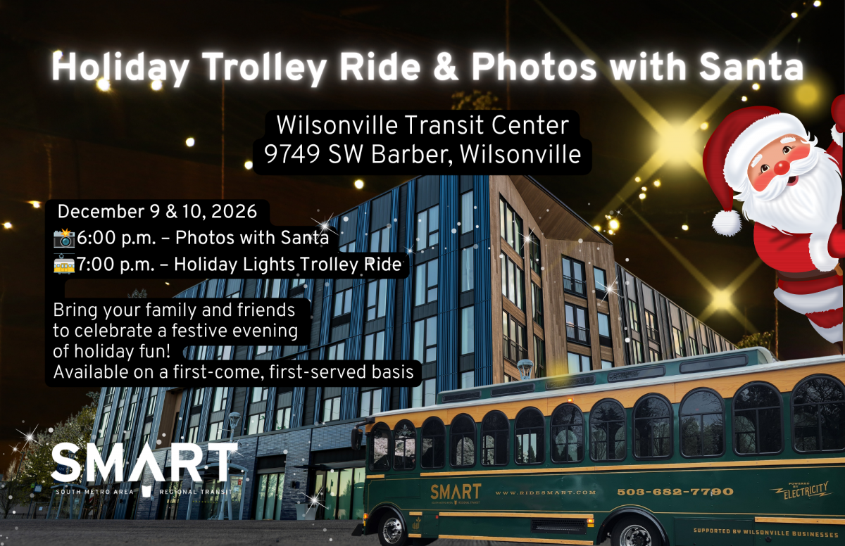 Holiday Trolley Ride Announcement, picture with trolley and santa Holiday Trolley Ride Announcement, picture with trolley and santa