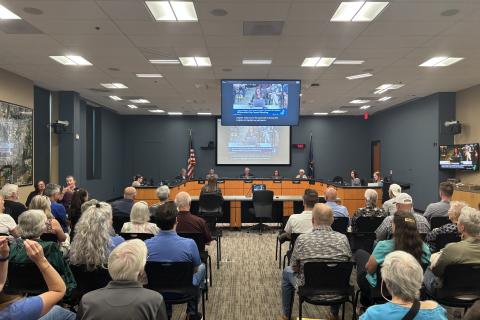 A crowded City Hall during deliberations over possible ballot measure
