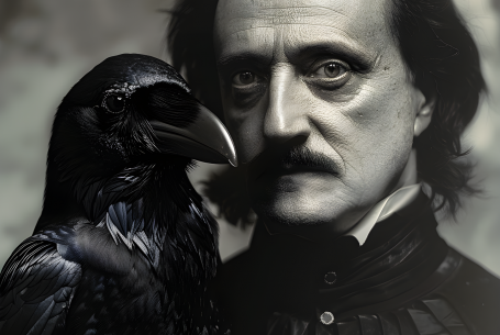 photo of Edgar Allan Poe with raven