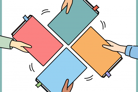 four hands sharing books