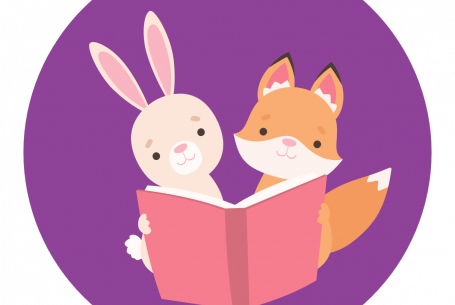 illustrated rabbit and fox reading a book together