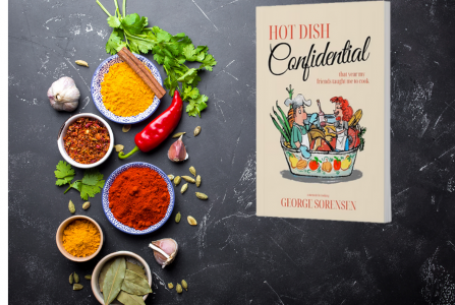 photo of spices with cover of Hot Dish Confidential book