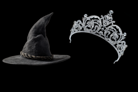 black witch hat and diamond tiara