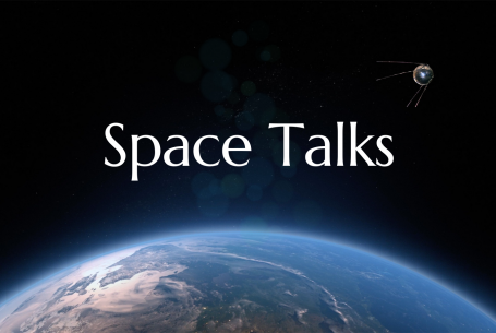 "Space Talks" text in dark atmosphere above the earth