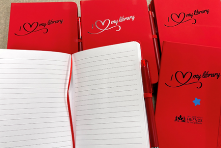 red journals with I Love My Library lettering