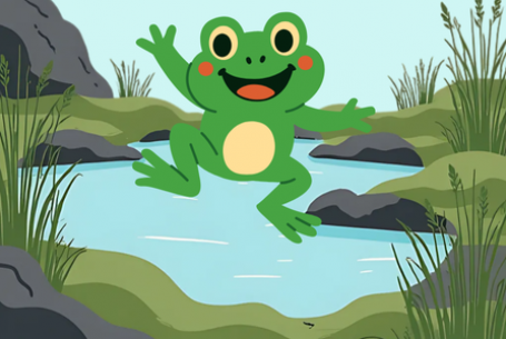 frog leaping over pond