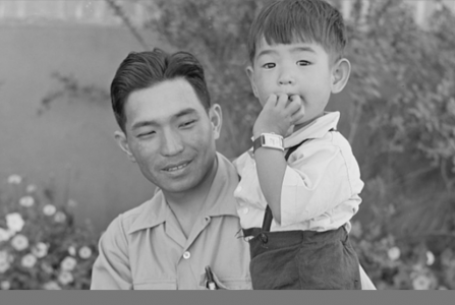 Japanese American father and son in Oregon
