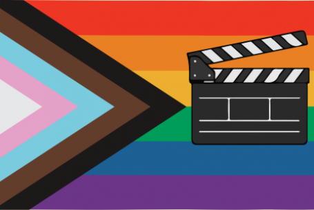 pride flag with clapperboard