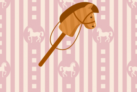 hobby horse on pink background with horse prints