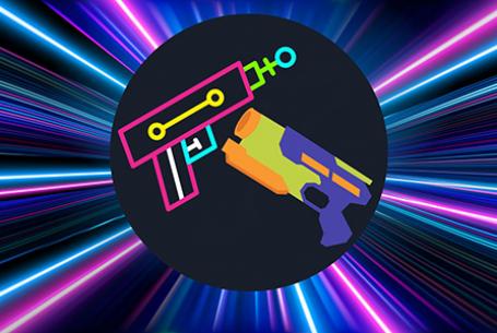 laser tag pistols on neon lightshow background