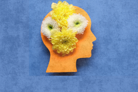 human head with flowers in the brain