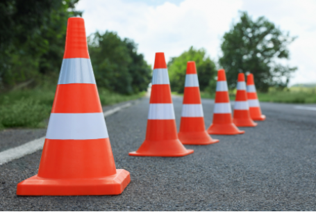 construction cones on pavement