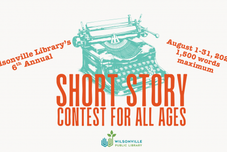 2025 Short Story Contest logo with turquoise typewriter and orange text