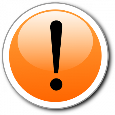 black exclamation point on orange circle with white border